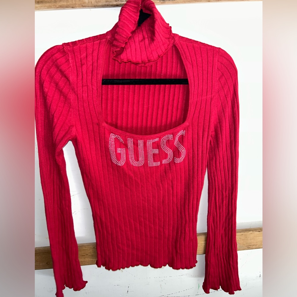 Guess Red Fitted Sweater: Size Large